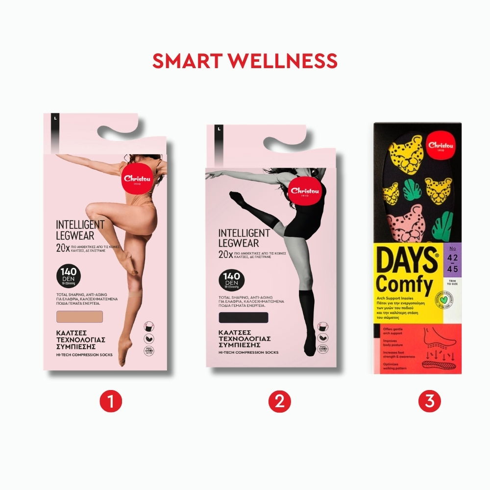 Smart Wellness: 2 Κάλτσες Τεχνολογίας Συμπίεσης + Ανατομικός Πάτος Comfy